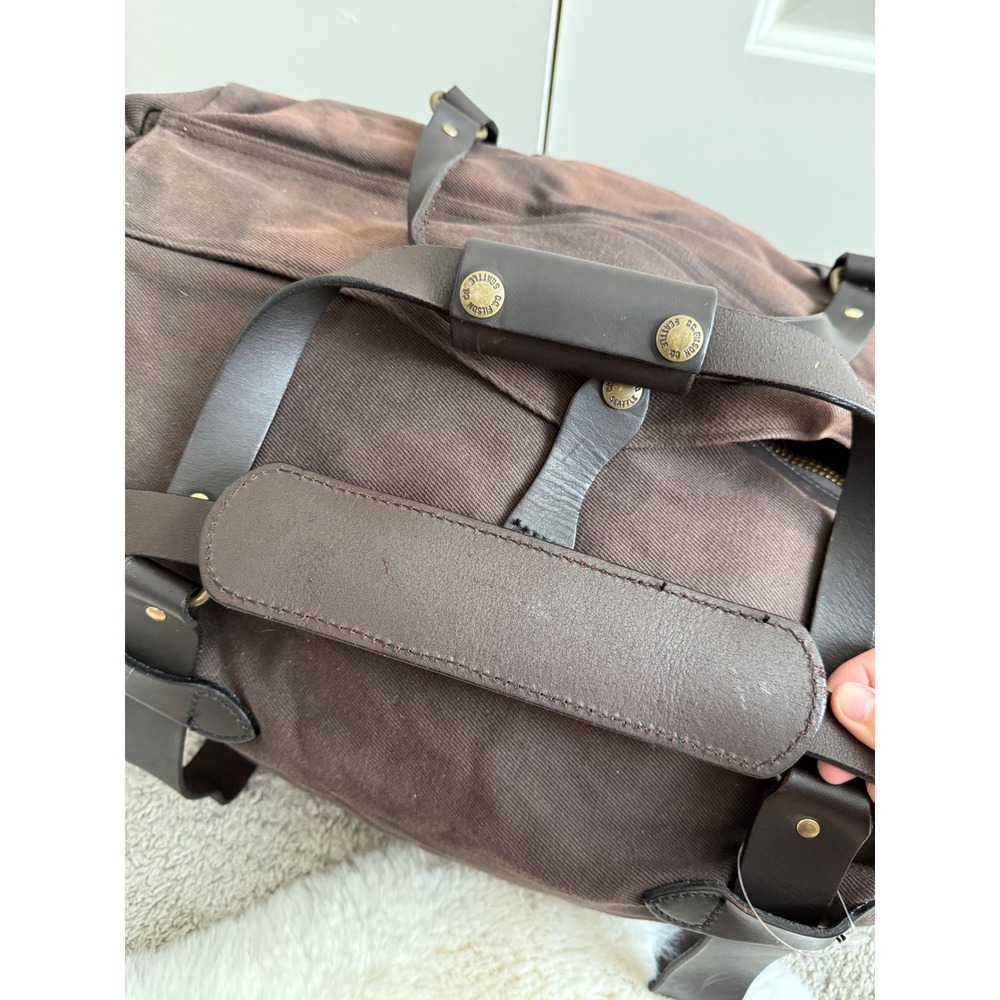 Filson Rugged Twill Duffle Bag Cinder Brown Leather Trim Travel Heavy Canvas - Picture 5 of 16